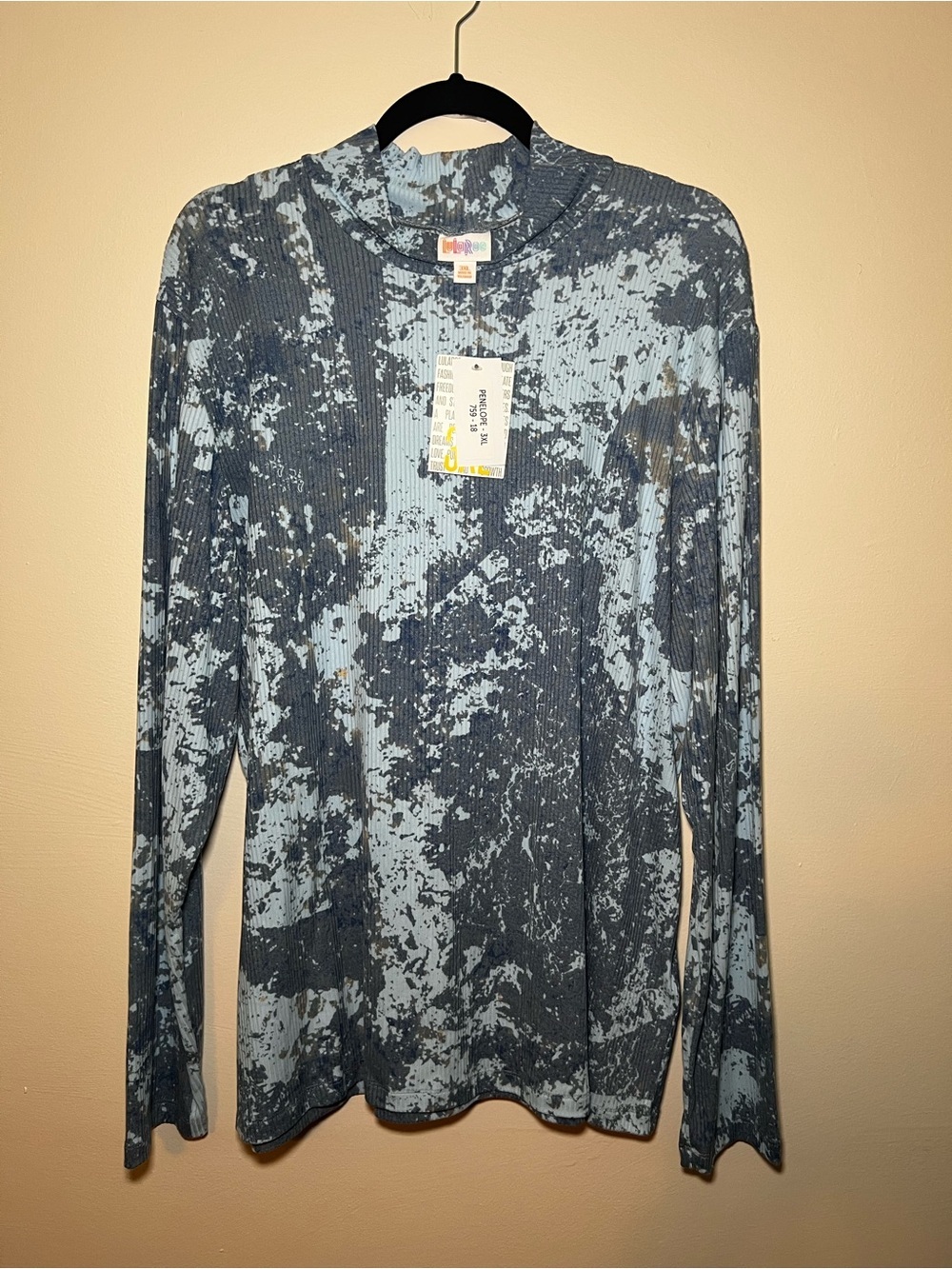 LuLaRoe Penelope Blue Marble Ribbed Long Sleeve Mock Neck